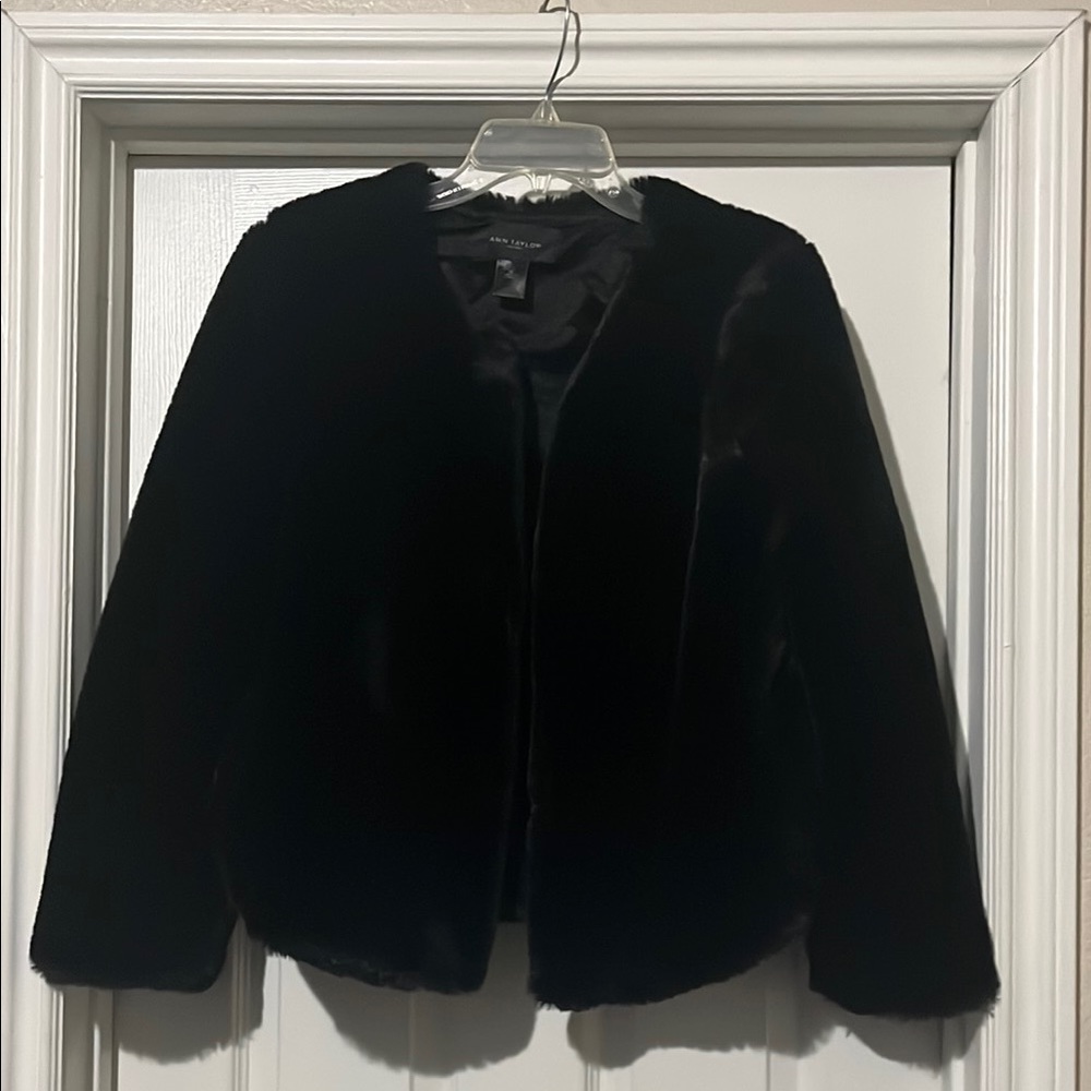 NWOT Ann Taylor Black Faux Fur Jacket